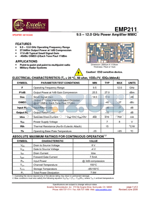 EMP211 datasheet - 9.5 - 12.0 GHz Power Amplifier MMIC