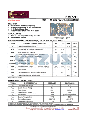 EMP212 datasheet - 9.50 - 12.0 GHz Power Amplifier MMIC