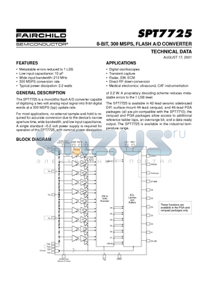 SPT7725BCU datasheet - 8-BIT, 300 MSPS, FLASH A/D CONVERTER