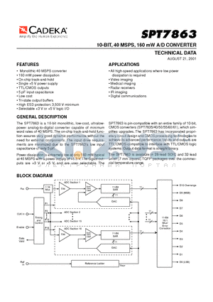 SPT7863SCT datasheet - 10-BIT, 40 MSPS, 160 mW A/D CONVERTER