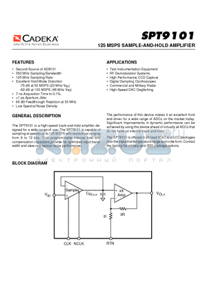 SPT9101 datasheet - 125 MSPS SAMPLE-AND-HOLD AMPLIFIER