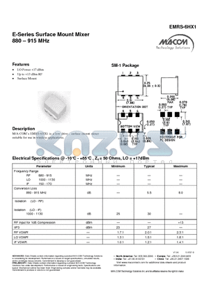 EMRS-6HX1 datasheet - E-Series Surface Mount Mixer 880 - 915 MHz