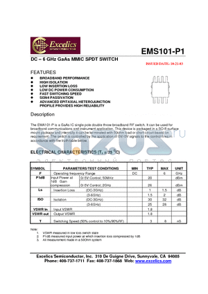 EMS101-P1 datasheet - DC - 6 GHz GaAs MMIC SPDT SWITCH