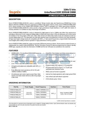 HYMD232726B8J-D4 datasheet - Unbuffered DDR SDRAM DIMM