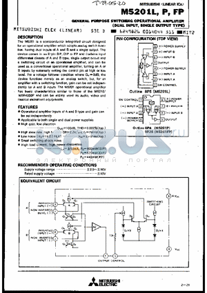 M5201L datasheet - GENERAL PURPOSE SWITCHING OPERATIONAL AMPLIFIER(DUAL INPUT, SINGLE OUTPUT TYPE)