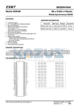 M52D64164A-10TG datasheet - 1M x 16 Bit x 4 Banks Mobile Synchronous DRAM