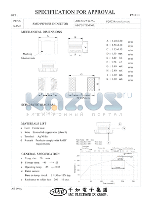 SQ32261R0ML datasheet - SMD POWER INDUCTOR