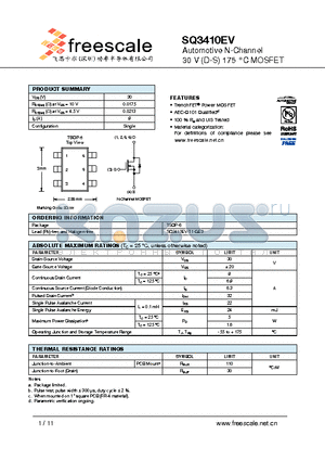 SQ3410EV datasheet - Automotive N-Channel 30 V (D-S) 175 `C MOSFET
