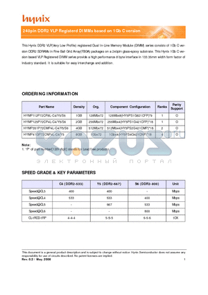 HYMP125P72CP4L-S6 datasheet - 240pin DDR2 VLP Registered DIMMs