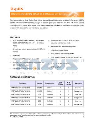 HYMP125S64CP8-C4 datasheet - 1200pin Unbuffered DDR2 SDRAM SO-DIMMs