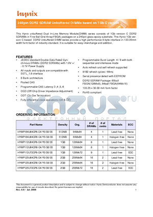 HYMP125U64CP8-S5 datasheet - 240pin DDR2 SDRAM Unbuffered DIMMs