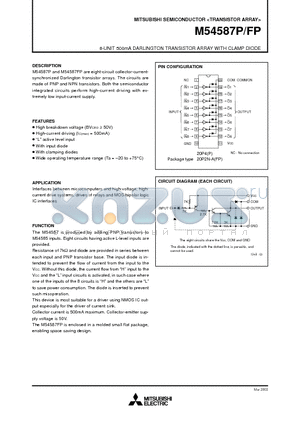 M54587P datasheet - 8-UNIT 500mA DARLINGTON TRANSISTOR ARRAY WITH CLAMP DIODE