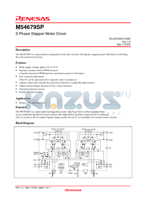 M54679SP datasheet - 2-Phase Stepper Motor Driver