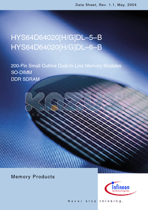 HYS64D64020GDL-6-B datasheet - 200-Pin Small Outline Dual-In-Line Memory Modules