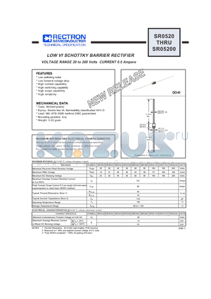 SR0520 datasheet - LOW Vf SCHOTTKY BARRIER RECTIFIER VOLTAGE RANGE 20 to 200 Volts CURRENT 0.5 Ampere