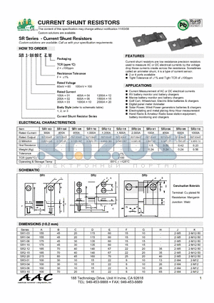 SR1-10100FZM datasheet - CURRENT SHUNT RESISTORS