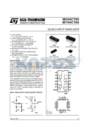 M54HCT00 datasheet - QUAD 2-INPUT NAND GATE