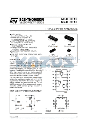 M54HCT10F1R datasheet - TRIPLE 3-INPUT NAND GATE