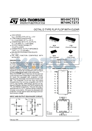 M54HCT273 datasheet - OCTAL D TYPE FLIP FLOP WITH CLEAR