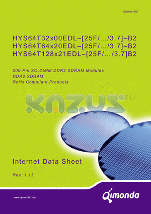 HYS64T64920EDL-3S-B2 datasheet - 200-Pin SO-DIMM DDR2 SDRAM Modules