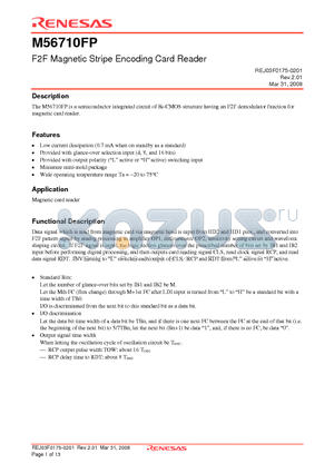 M56710FP datasheet - F2F Magnetic Stripe Encoding Card Reader