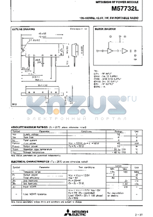 M57732L datasheet - 135-160MHz 12.5V,7W,FM PORTABLE RADIO