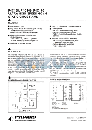 P4C170-55JC datasheet - ULTRA HIGH SPEED 4K x 4 STATIC CMOS RAMS