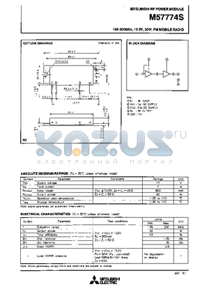 M57774 datasheet - 185-200MHz, 12.5V, 30W, FM MOBILE RADIO