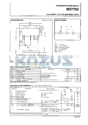 M57762 datasheet - 1240-1300MHz, 12.5V, 18W, SSB MOBILE RADIO