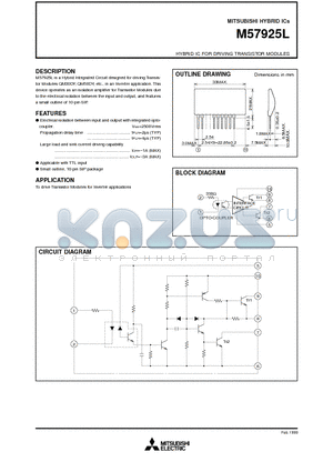 M57925L datasheet - HYBRID IC FOR DRIVING TRANSISTOR MODULES