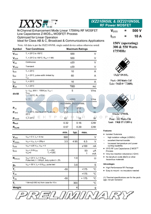 IXZ210N50L datasheet - RF Power MOSFET