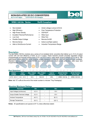 SRBC-10A1A0 datasheet - NON-ISOLATED DC/DC CONVERTERS