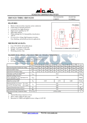 SRF16150 datasheet - SCHOTTKY BARRIER RECTIFIER