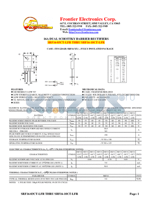 SRF16-035CT-LFR datasheet - 16A DUAL SCHOTTKY BARRIER RECTIFIERS