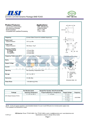I587-5Y1-26.000 datasheet - 2.0 mm x 2.5 mm Ceramic Package SMD TCXO
