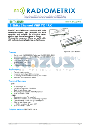 ENR1 datasheet - 12.5kHz Channel VHF TX / RX