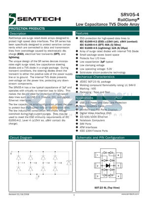 SRV05-4_08 datasheet - RailClamp^ Low Capacitance TVS Diode Array