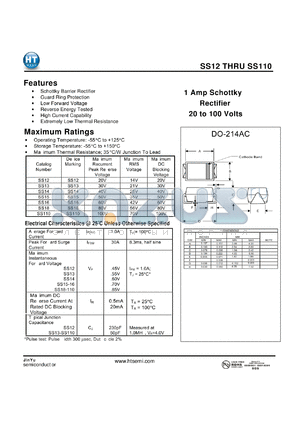 SS13 datasheet - 1 Amp Schottky Rectifier 20 to 100 Volts