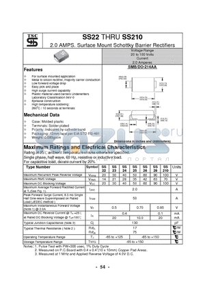 SS210 datasheet - 2.0 AMPS. Surface Mount Schottky Barrier Rectifiers