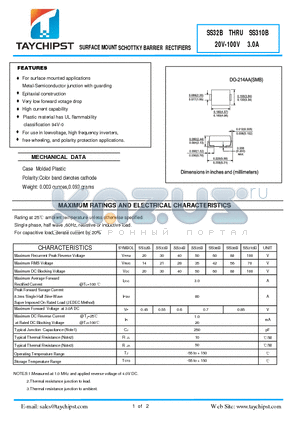 SS33B datasheet - SURFACE MOUNT S CHOTTKY BARRIER RECTIFIERS