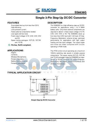 SS6638G datasheet - Simple 3-Pin Step-Up DC/DC Converter