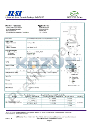 I783 datasheet - 2.0 mm x 2.5 mm Ceramic Package SMD TCXO