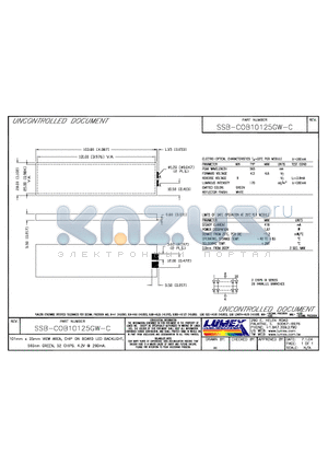 SSB-COB10125GW-C datasheet - 101mm x 25mm VIEW AREA, CHIP ON BOARD LED BACKLIGHT, 565NM green