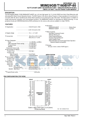 M5M29GT160BVP datasheet - 16,777,216-BIT (2097,152-WORD BY 8-BIT / 1048,576-WORD BY16-BIT) CMOS 3.3V-ONLY, BLOCK ERASE FLASH MEMORY