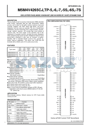 M5M4V4265CTP-7 datasheet - EDO (HYPER PAGE) MODE 4194304-BIT (262144-WORD BY 16-BIT) DYNAMIC RAM