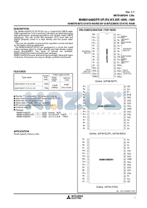 M5M51008DVP-70H datasheet - 1048576-BIT(131072-WORD BY 8-BIT)CMOS STATIC RAM