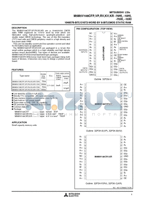 M5M5V108CFP-70XI datasheet - 1048576-BIT(131072-WORD BY 8-BIT)CMOS STATIC RAM