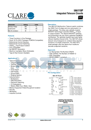 IAA110P_1 datasheet - Integrated Telecom Circuits