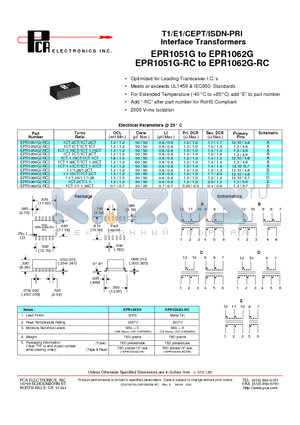 EPR1058G-RC datasheet - T1/E1/CEPT/ISDN-PRI Interface Transformers