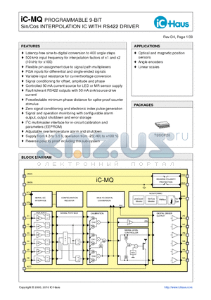 IC-MQEVALMQ1D datasheet - PROGRAMMABLE 9-BIT Sin/Cos INTERPOLATION IC WITH RS422 DRIVER